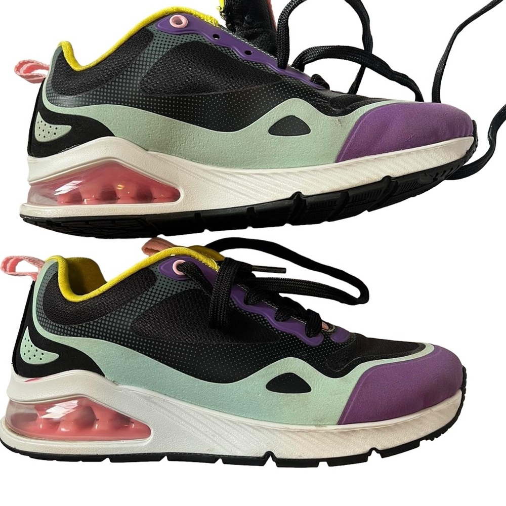Skechers Black Mint Purple Athletic Sneakers with Yellow Trim